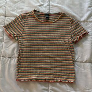 Wild Fable Multicolored rainbow pointelle Striped Short Sleeve Tee xs